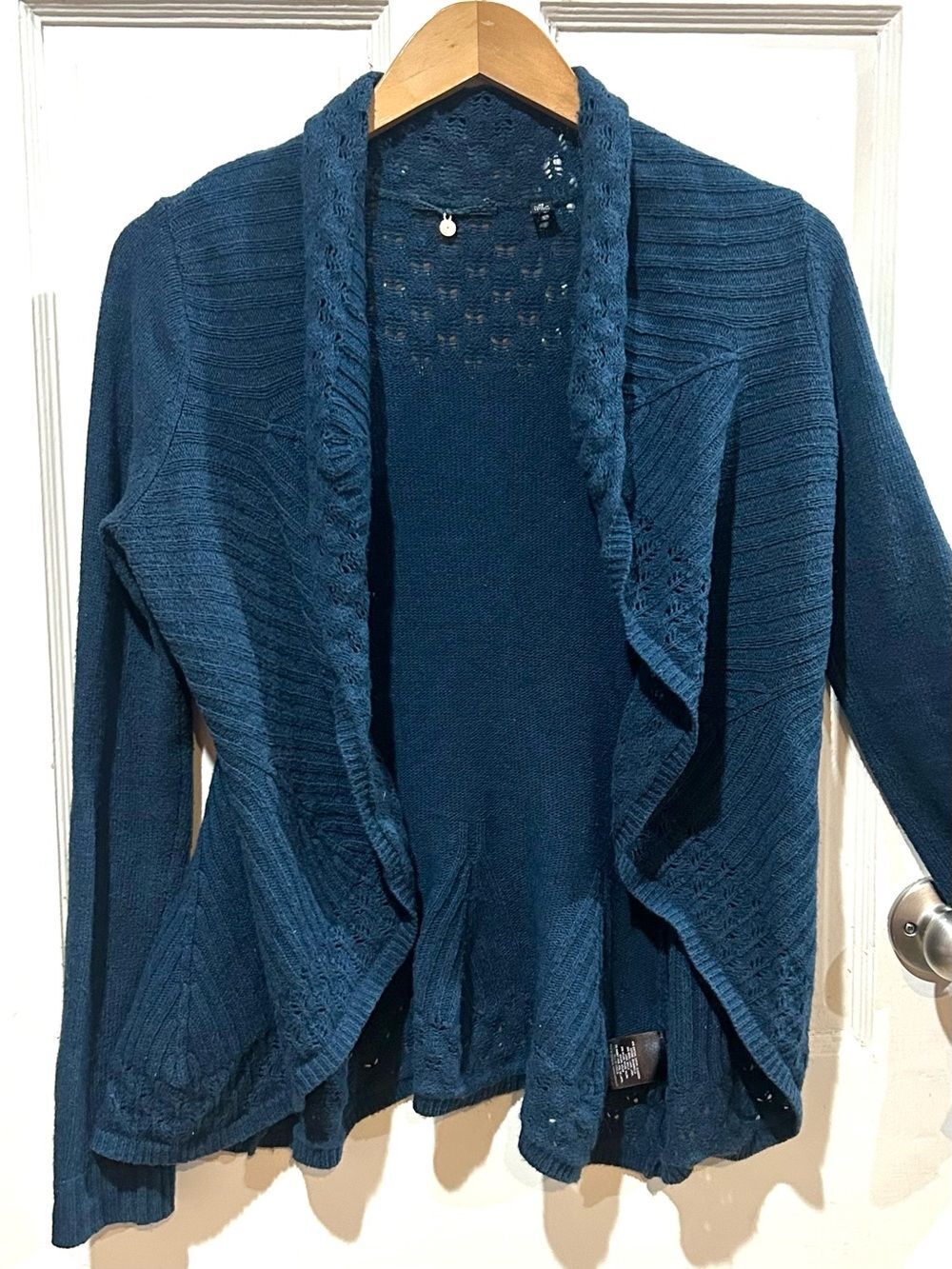 Anthropologie Knitted & Knotted Blue Open Cardigan Rabbit Hair Wool Heritage XS